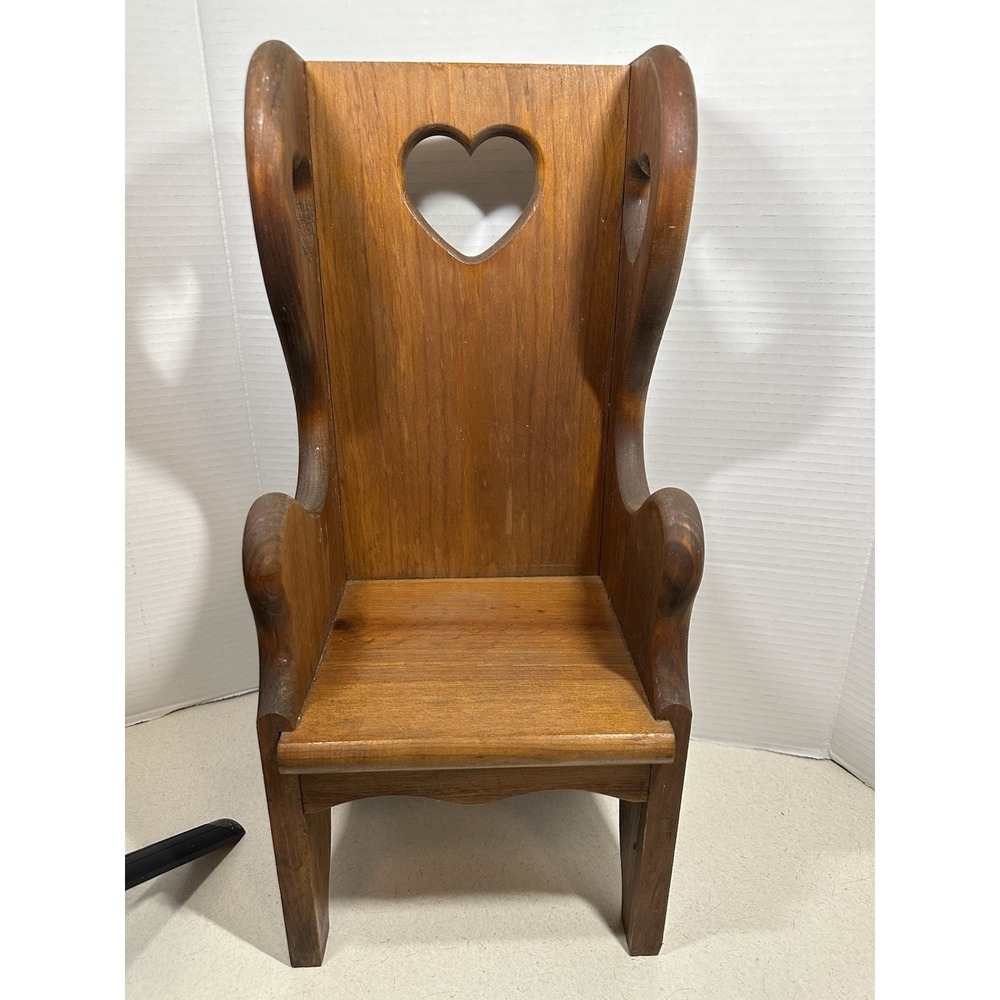 Vtg. Handcrafted 19" Doll/Teddy Bear Chair Bench Wood High Back Cut Out Hearts
